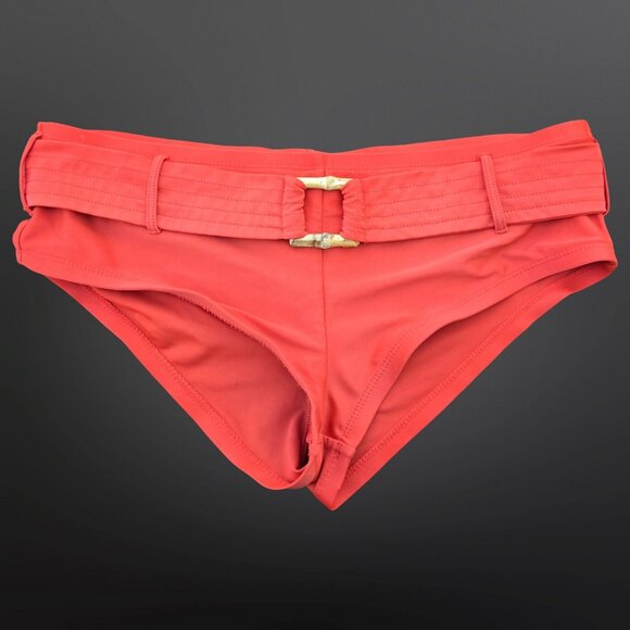 Vintage 90s Y2K Boyshorts Halter Bikini Size 12 Orange Belted Bamboo Buckle - Picture 8 of 10